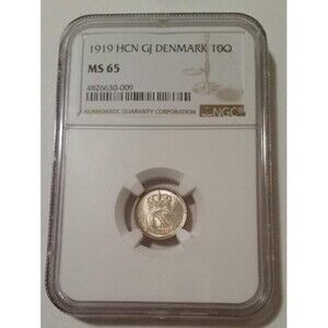 Denmark Christian X 1919 HCN GJ Silver 10 Ore MS65 NGC
